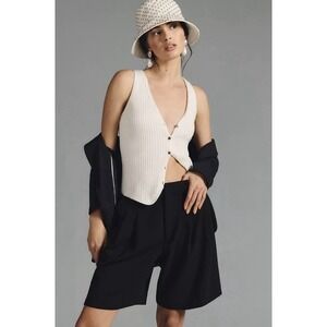 Anthropologie Maeve The Avery Pleated Trouser Shorts Bermuda Black‎ Size 10 NWT